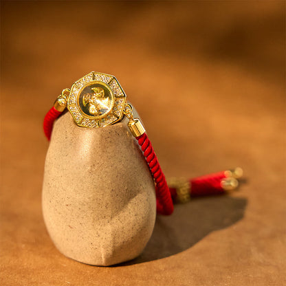 Bracelet tressé en fil rouge avec pierres de Bouddha, cuivre, laiton, moulin à vent rotatif, Feng Sheng Shui, Qi 