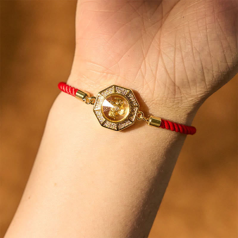 Bracelet tressé en fil rouge avec pierres de Bouddha, cuivre, laiton, moulin à vent rotatif, Feng Sheng Shui, Qi 