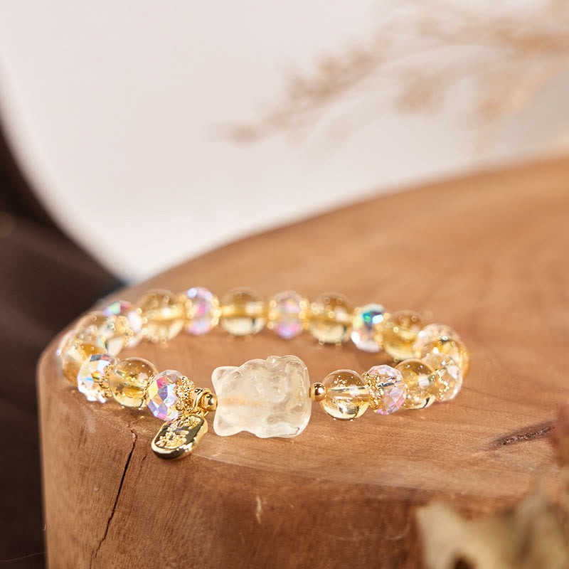 Bracelet énergétique en pierre de Bouddha, citrine naturelle, cristal blanc, renard à neuf queues, attirant la richesse 