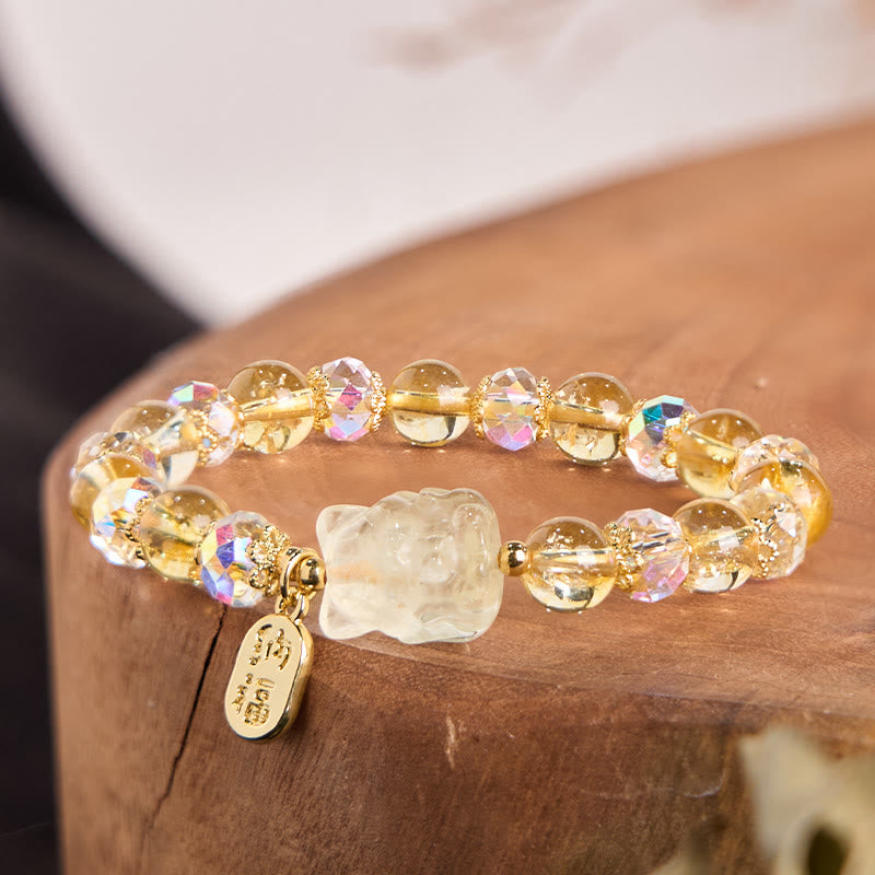 Bracelet énergétique en pierre de Bouddha, citrine naturelle, cristal blanc, renard à neuf queues, attirant la richesse 