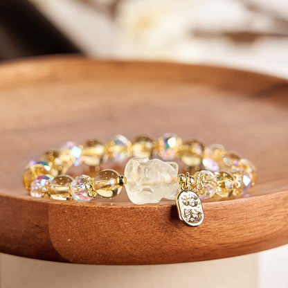 Bracelet énergétique en pierre de Bouddha, citrine naturelle, cristal blanc, renard à neuf queues, attirant la richesse 