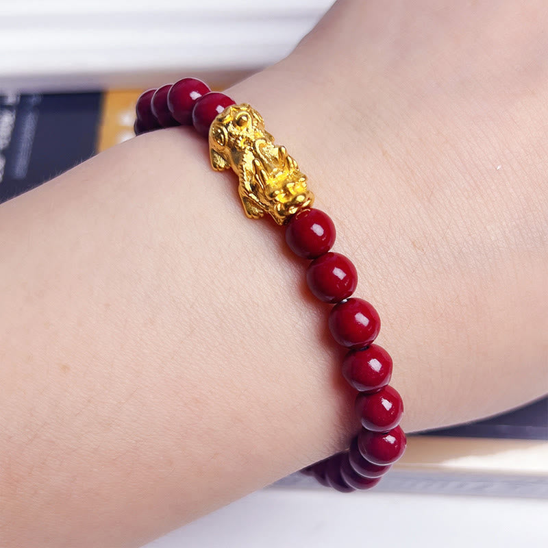 Bracelet de bénédiction Pixiu en perles de cinabre naturelles et pierres de Bouddha 