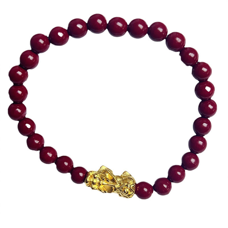 Bracelet de bénédiction Pixiu en perles de cinabre naturelles et pierres de Bouddha 