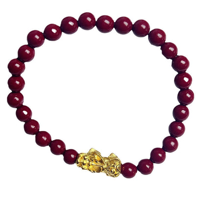Bracelet de bénédiction Pixiu en perles de cinabre naturelles et pierres de Bouddha 