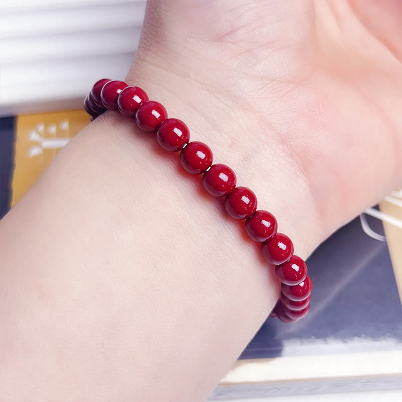 Bracelet de bénédiction Pixiu en perles de cinabre naturelles et pierres de Bouddha 
