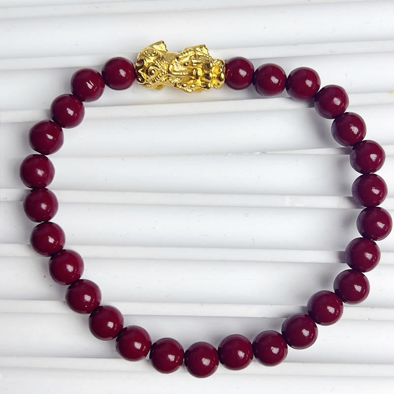 Bracelet de bénédiction Pixiu en perles de cinabre naturelles et pierres de Bouddha 