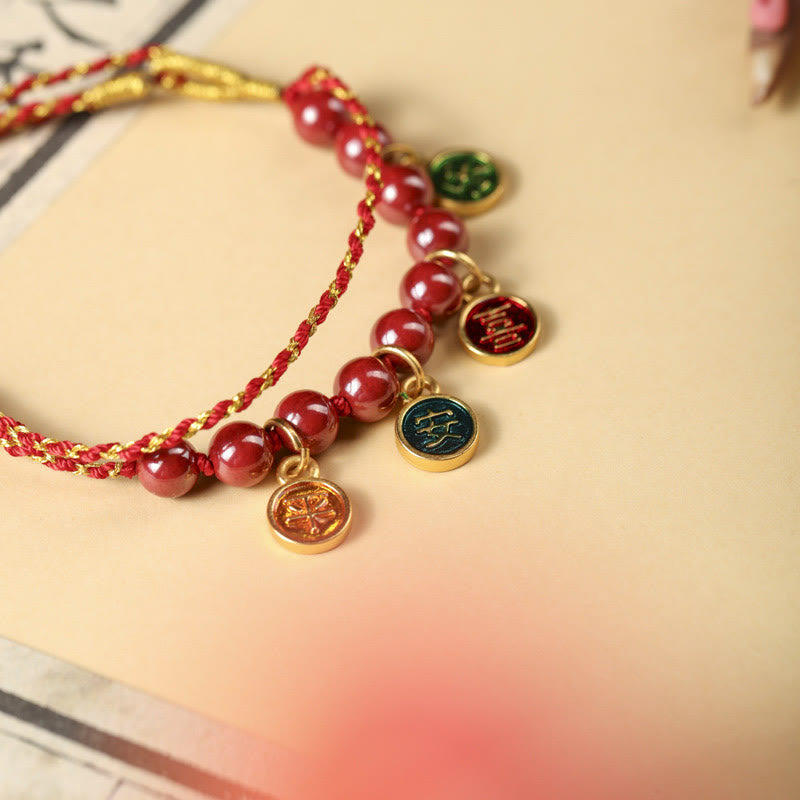 Bracelet tressé réglable en fil rouge avec pierres de Bouddha, paix et joie, cinabre