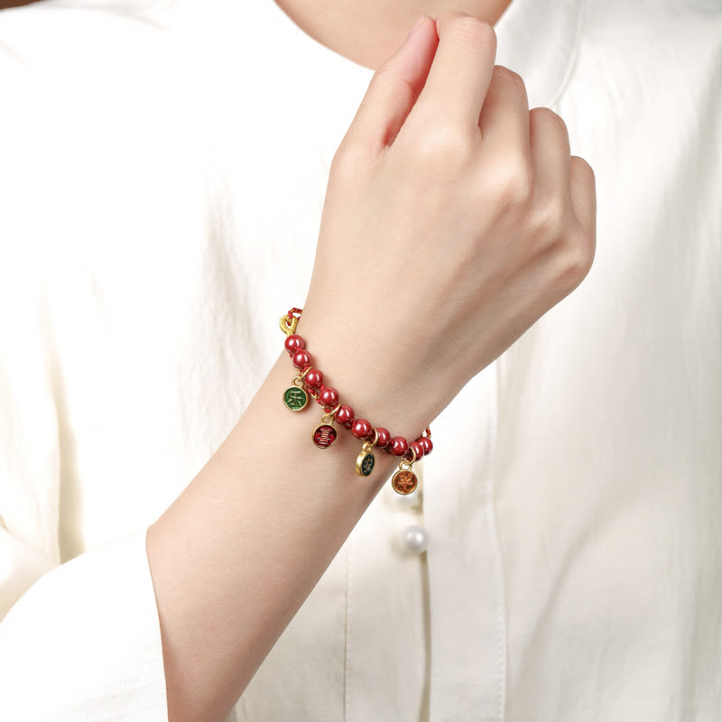 Bracelet tressé réglable en fil rouge avec pierres de Bouddha, paix et joie, cinabre