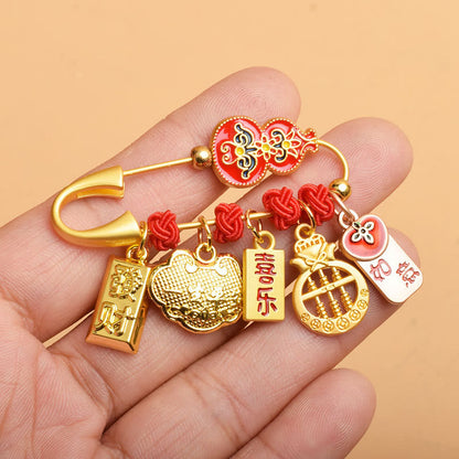 Buddha Stones Gourd Dancing Lion Fu Character Safe And Well Blessing Brooch