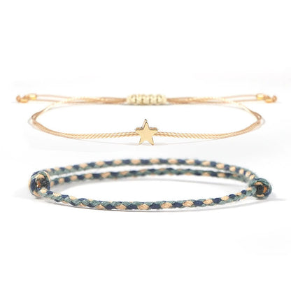 Buddha Stones BEST FRIEND 2Pcs Handmade Colorful Rope Braided Star Bracelet
