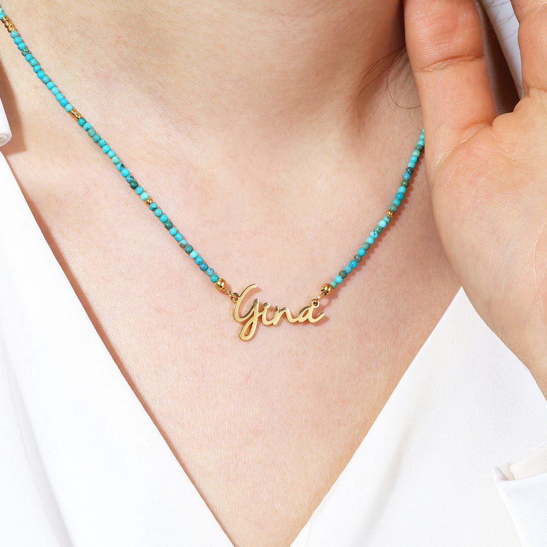 Turquoise Beaded Fairy Name Necklace