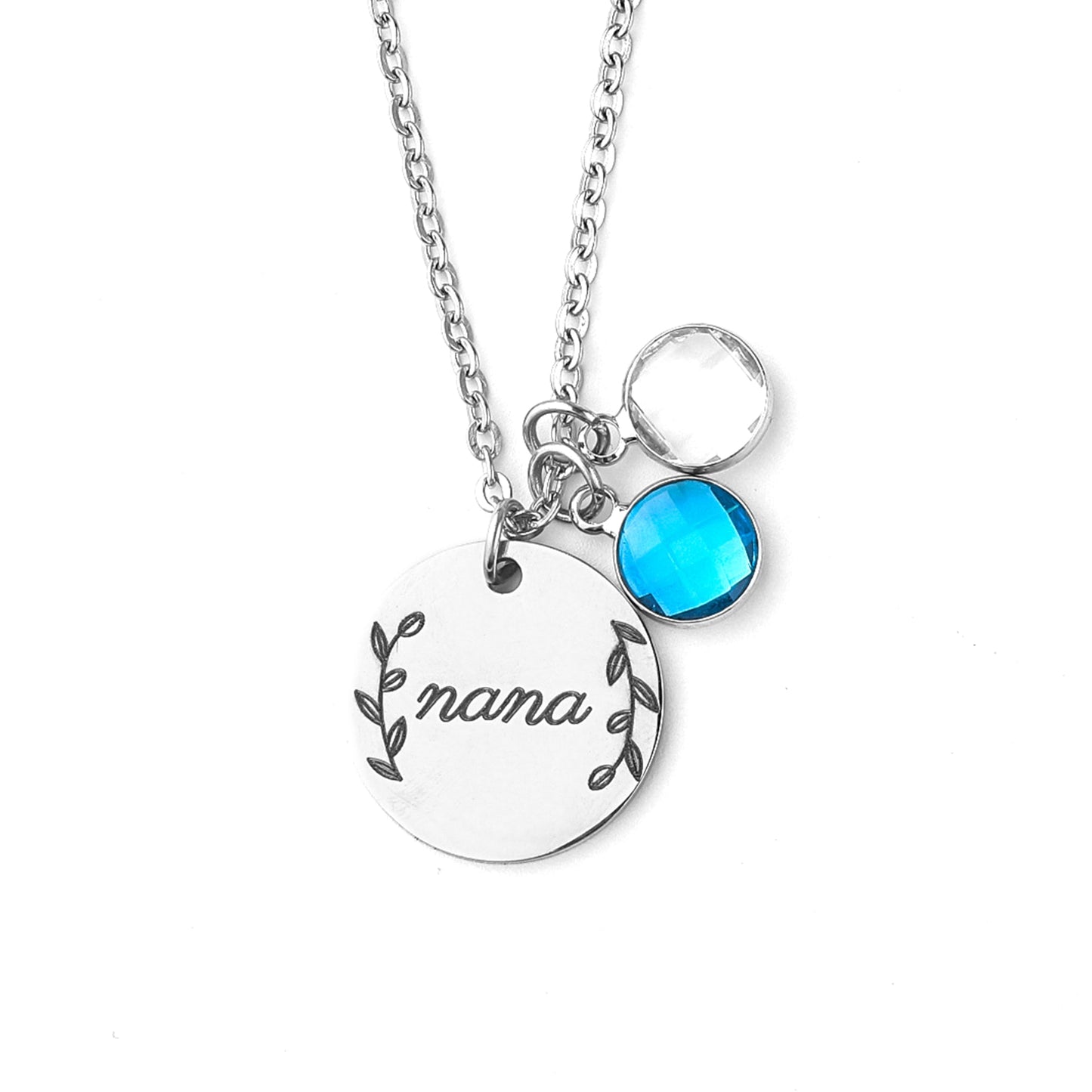 Collier pendentif pierre de naissance gravée avec feuilles