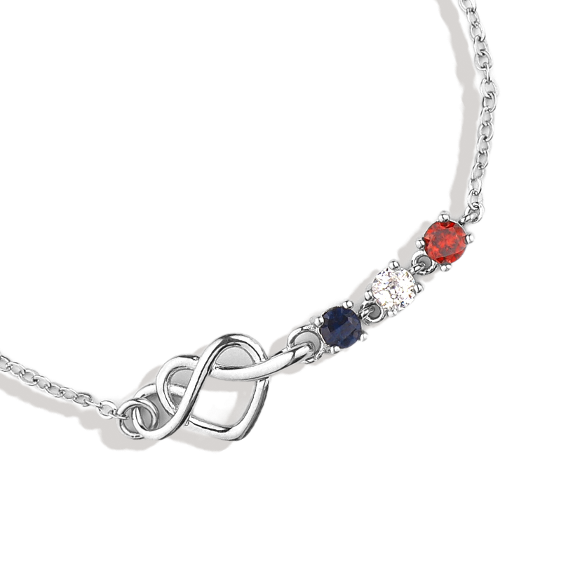 Bracelet nœud cœur avec pierres de naissance personnalisées