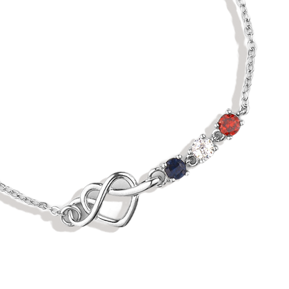 Bracelet nœud cœur avec pierres de naissance personnalisées