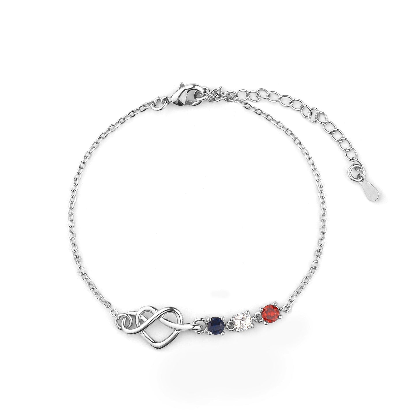 Bracelet nœud cœur avec pierres de naissance personnalisées