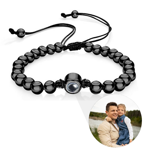 Bracelet réglable en perles rondes avec photo à l'intérieur