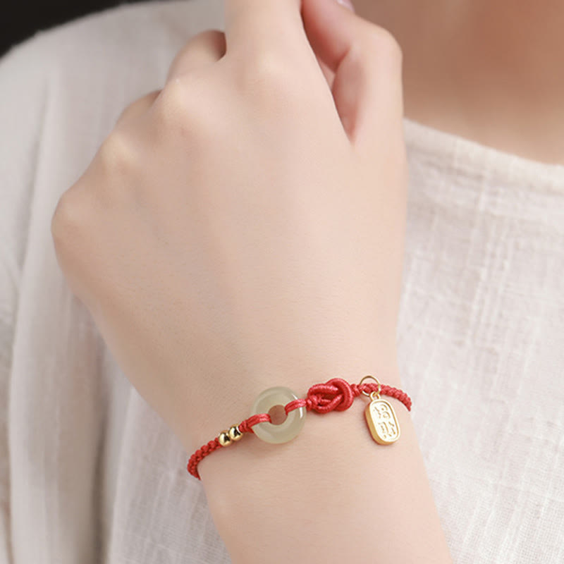 Buddha Stones Hetian Jade Peace Buckle Fu Character String Glücksarmband