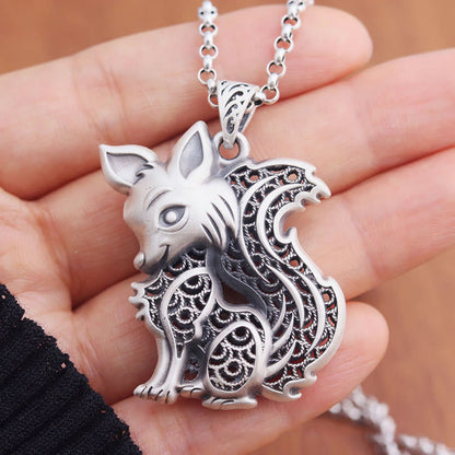 Collier de bénédiction double face en argent sterling 999 du Tibet, motif renard 