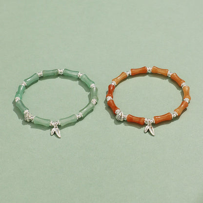 Buddha Stones Peridot White Jade Strawberry Quartz Green Aventurine Bamboo Fu Character Luck Bracelet