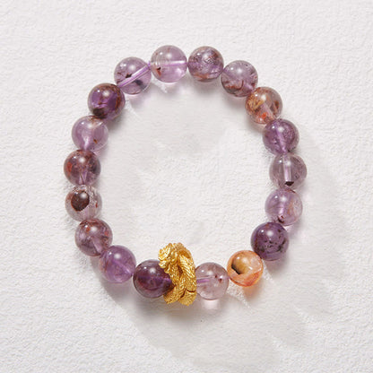 Bracelet Sagesse Dragon Plaqué Or Cuivre Fantôme Violet Pierres de Bouddha