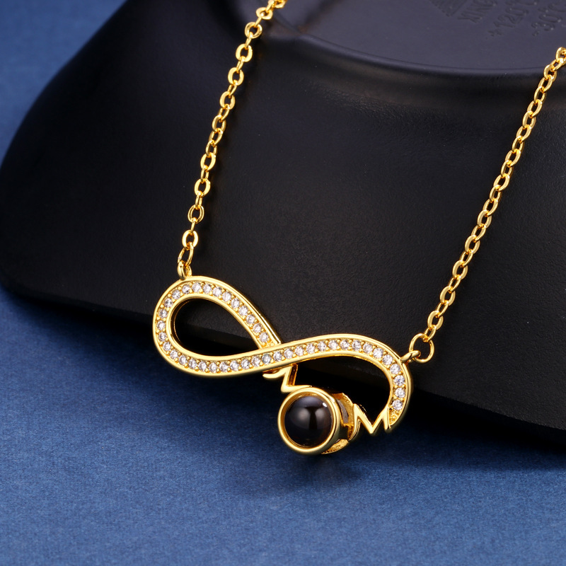 Custom Photo Projection Necklace I Love You Mom Heart Infinity Pendant Necklace - Wear fortune