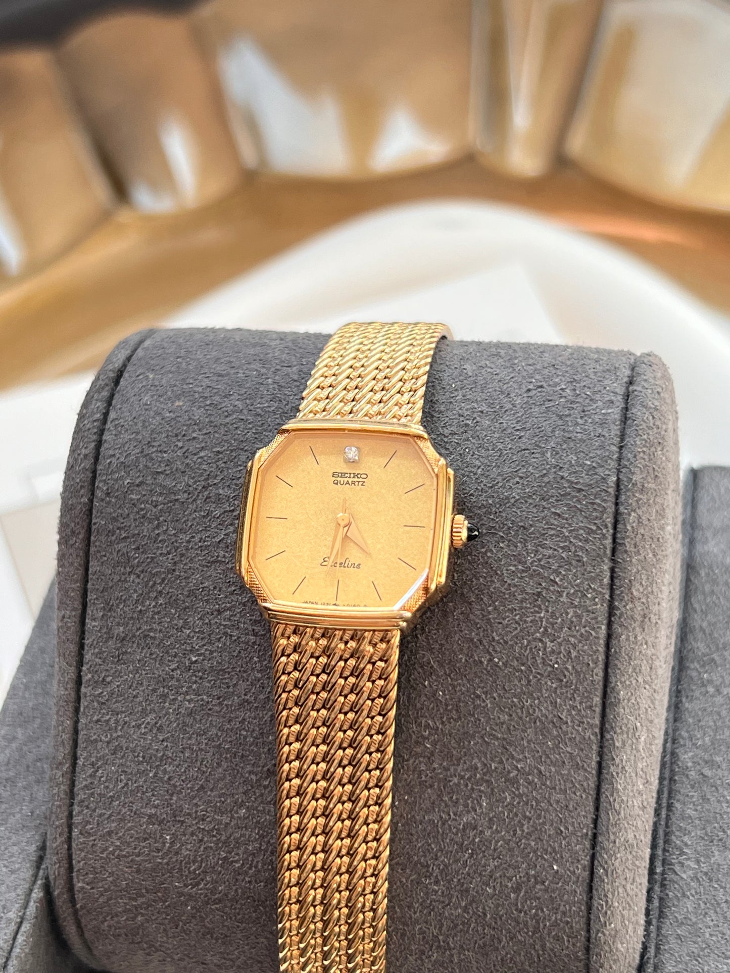 SEIKO Exceline Gold Diamant Zifferblatt Quarz Damen Vintage Uhr 