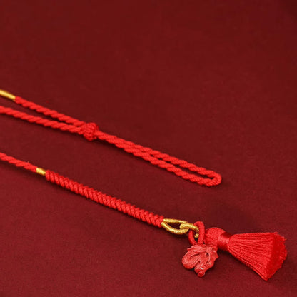 Buddha Stones Natural Cinnabar Dragon Blessing Red String Belly Chain