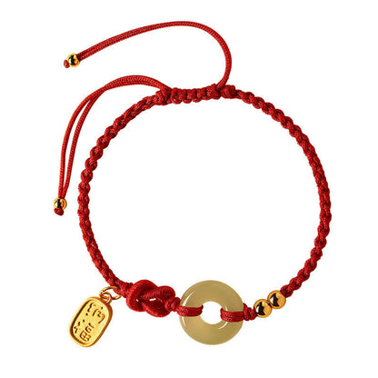 Buddha Stones Hetian Jade Peace Buckle Fu Character String Glücksarmband