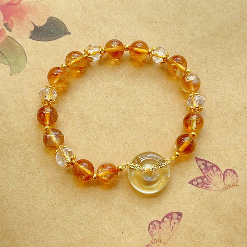 Bracelet de prospérité en cristal de citrine avec boucle de paix et pierres de Bouddha