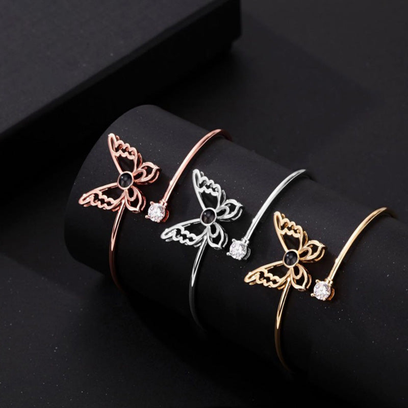 Personalized Hollow Butterfly Photo Bangle Bracelet