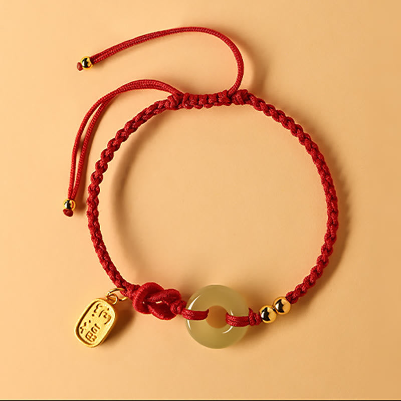 Buddha Stones Hetian Jade Peace Buckle Fu Character String Glücksarmband