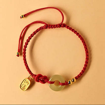 Buddha Stones Hetian Jade Peace Buckle Fu Character String Glücksarmband