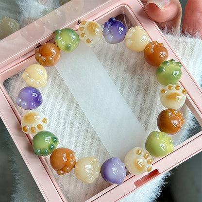 New Cute Color Series Cat Paw Bodhi Bracelet, Multiple Colors Available, 12-13mm