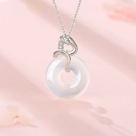 Collier pendentif en argent sterling 925 avec pierre de Bouddha et calcédoine, boucle de paix, harmonie de l'année du serpent 