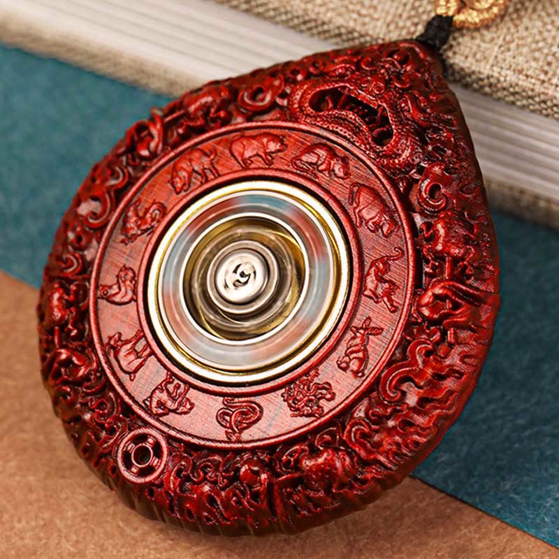 Buddha Stones Chinese Zodiac Avalokitesvara Small Leaf Red Sandalwood Ebony Longevity Necklace Pendant