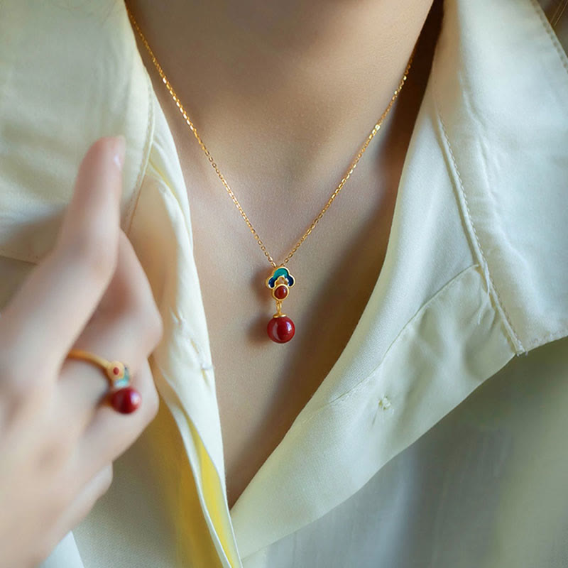 Ensemble collier, boucles d'oreilles et bague en agate rouge cinabre plaqué or et argent sterling 925 avec pierres de Bouddha 