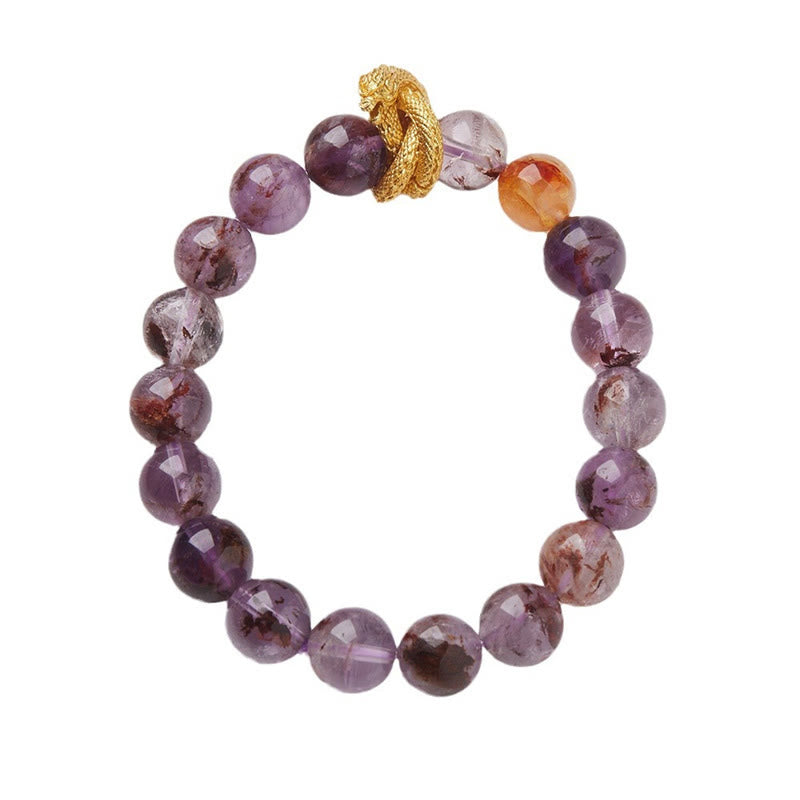 Bracelet Sagesse Dragon Plaqué Or Cuivre Fantôme Violet Pierres de Bouddha