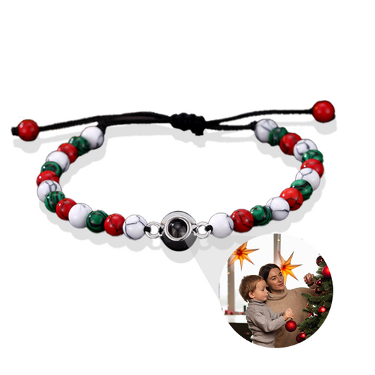 Benutzerdefinierter runder Anhänger Bunte Perlen Armband Besonderes Weihnachtsgeschenk