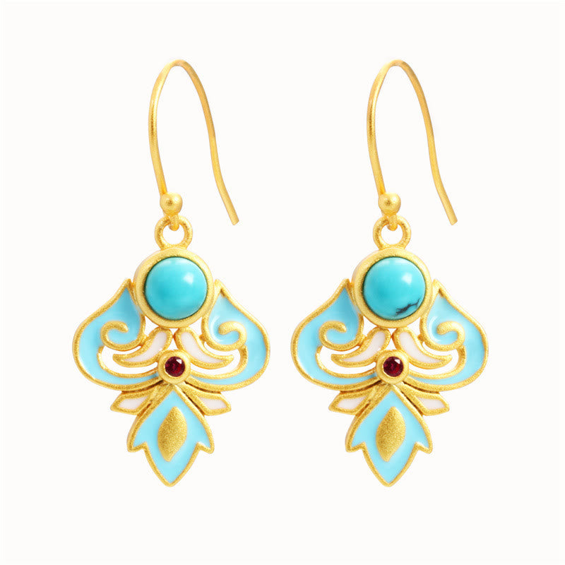 Buddha Stones Copper Enamel Turquoise Positive Drop Earrings
