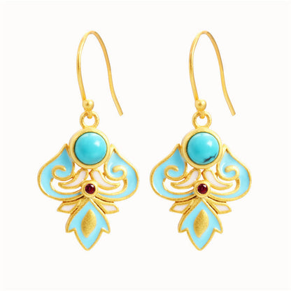 Buddha Stones Copper Enamel Turquoise Positive Drop Earrings