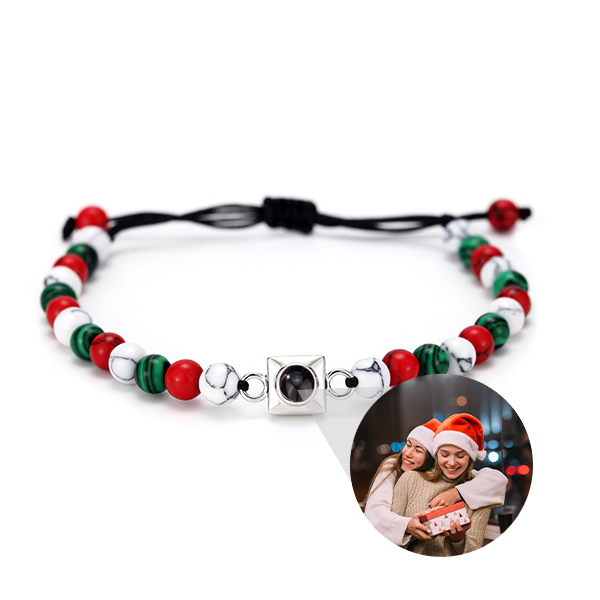 Personalisiertes quadratisches Anhänger-Armband mit bunten Perlen, Weihnachtsgeschenk