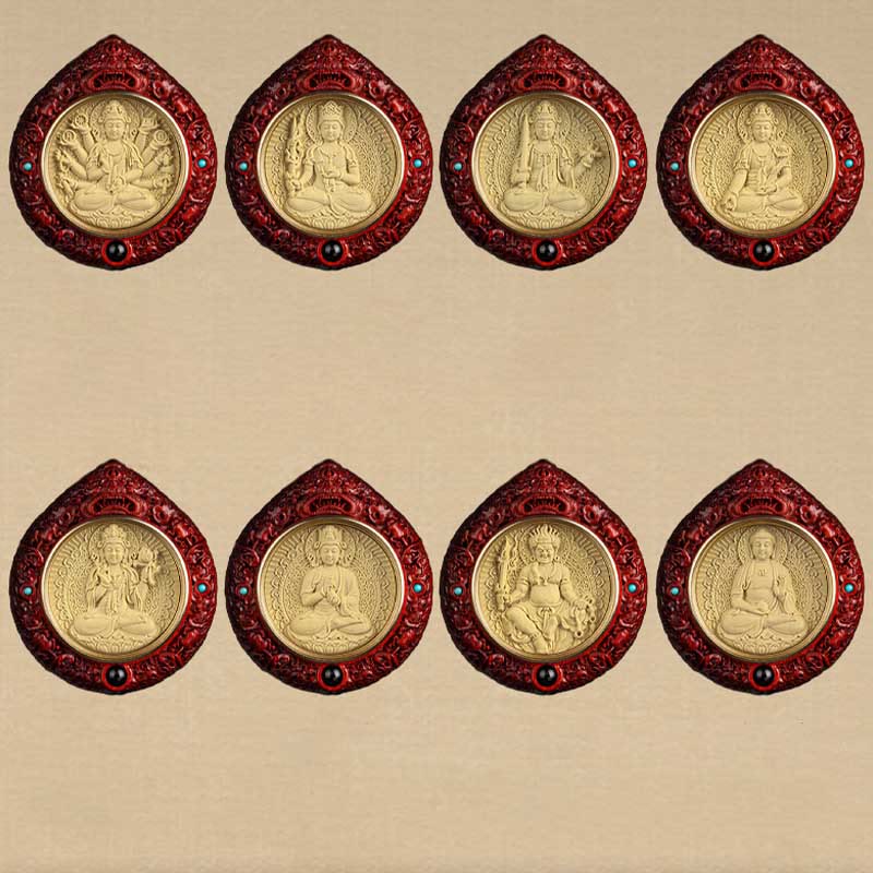 Buddha Stones Chinese Zodiac Avalokitesvara Small Leaf Red Sandalwood Ebony Longevity Necklace Pendant