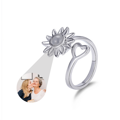 Bague photo tournesol et cœur