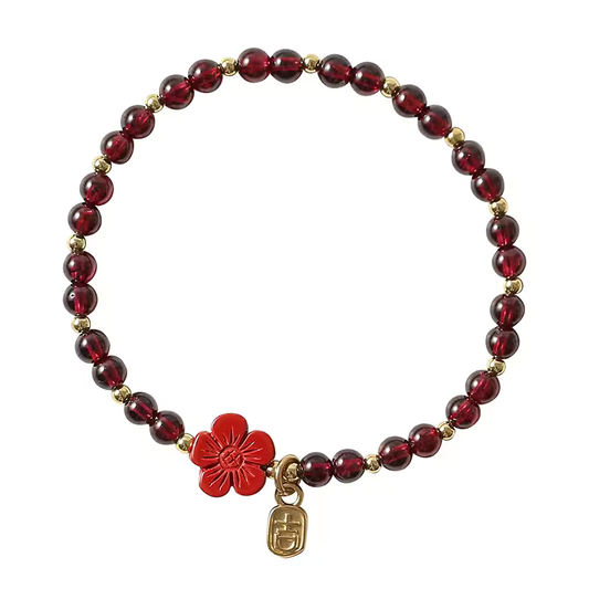 Natural Cinnabar Flower & Garnet Vitality Bracelet