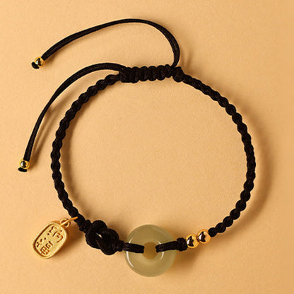 Buddha Stones Hetian Jade Peace Buckle Fu Character String Glücksarmband