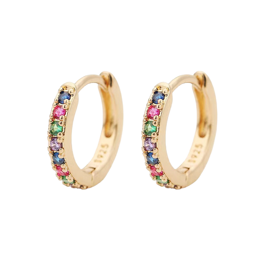 Boucles d'oreilles créoles en pierres précieuses arc-en-ciel