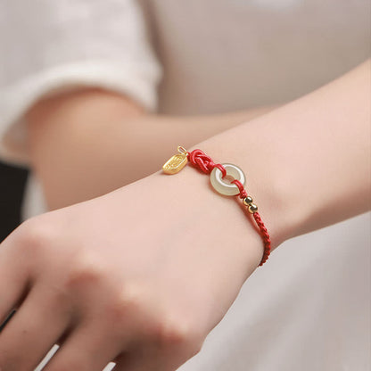 Buddha Stones Hetian Jade Peace Buckle Fu Character String Glücksarmband