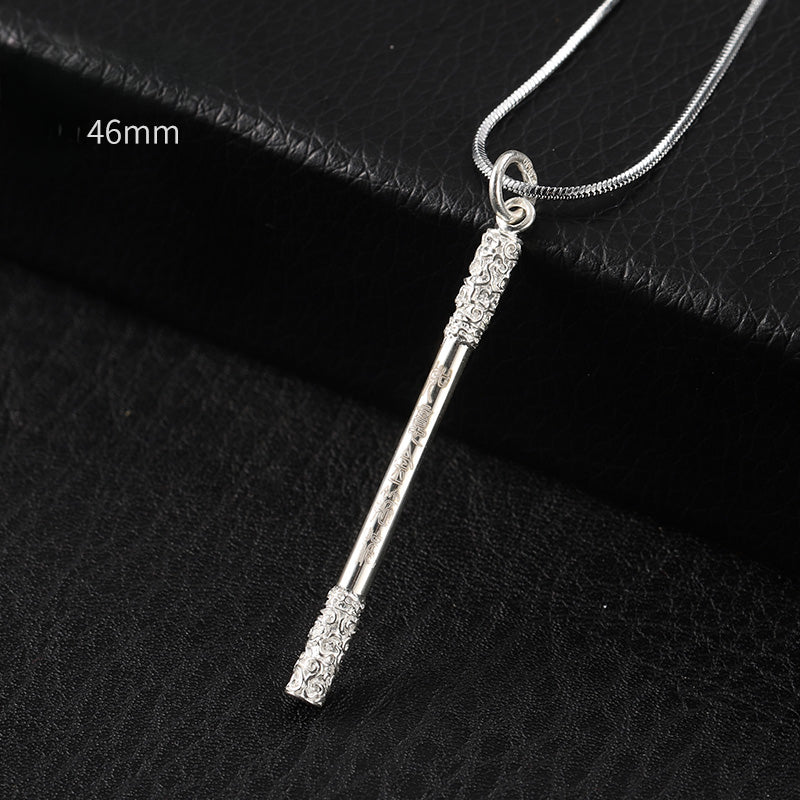 S999 Sterling Silver Sun Wukong Golden Cudgel Necklace Monkey King Pendent for Couples