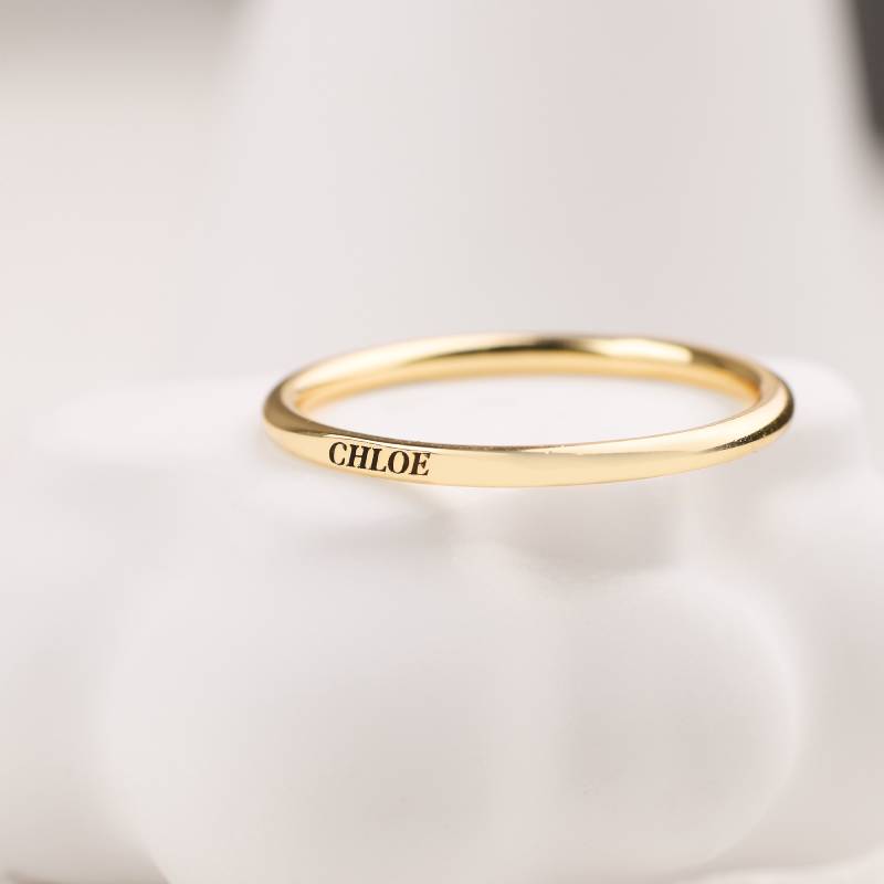 Sterling Silver Flat Top Super Tiny Stackable Name Ring