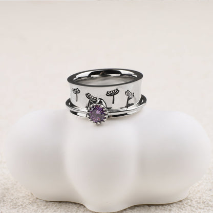 Bague Fidget Spinning Pissenlit Argent Pierre de Naissance